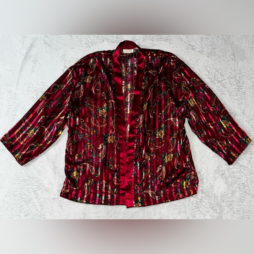 Vintage Large 90s Victoria’s Secret Gold Label Satin Paisley‎ Pajama Top EUC